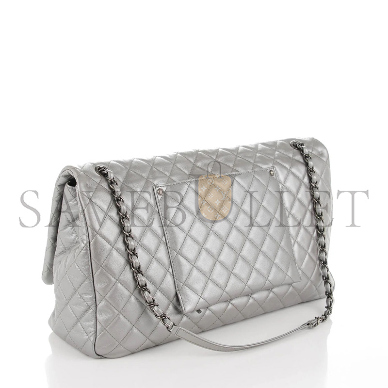 CHANEL CALFSKIN XXL TRAVEL FLAP BAG SILVER (46*28*15cm)